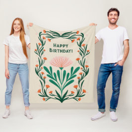 ハッピーバースデーエレガントフローラ枠 フリースブランケット