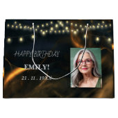 ハッピーバースデーエレガントブラックパーティーシモダンック ラージペーパーバッグ (正面)