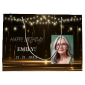 ハッピーバースデーエレガントブラックパーティーシモダンック ラージペーパーバッグ (裏面)