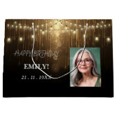 ハッピーバースデーエレガントブラックパーティーシモダンック ラージペーパーバッグ (正面)