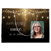 ハッピーバースデーエレガントブラックパーティーシモダンック ラージペーパーバッグ (裏面)