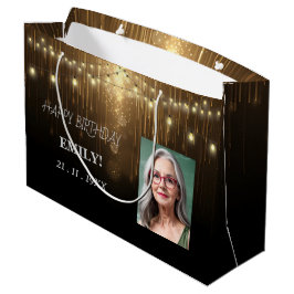 ハッピーバースデーエレガントブラックパーティーシモダンック ラージペーパーバッグ