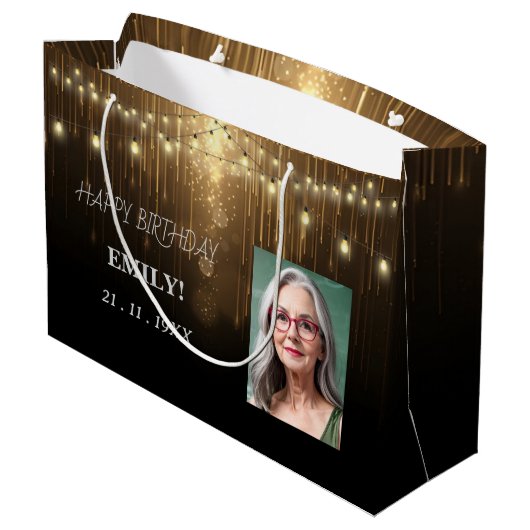 ハッピーバースデーエレガントブラックパーティーシモダンック ラージペーパーバッグ (裏面アングル)