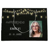 ハッピーバースデーエレガントブラックパーティーシモダンック ラージペーパーバッグ (正面)