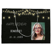 ハッピーバースデーエレガントブラックパーティーシモダンック ラージペーパーバッグ (裏面)