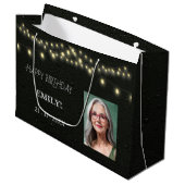 ハッピーバースデーエレガントブラックパーティーシモダンック ラージペーパーバッグ (正面アングル)