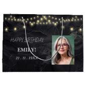 ハッピーバースデーエレガントブラックパーティーシモダンック ラージペーパーバッグ (裏面)