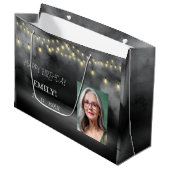 ハッピーバースデーエレガントブラックパーティーシモダンック ラージペーパーバッグ (正面アングル)