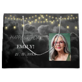 ハッピーバースデーエレガントブラックパーティーシモダンック ラージペーパーバッグ (正面)