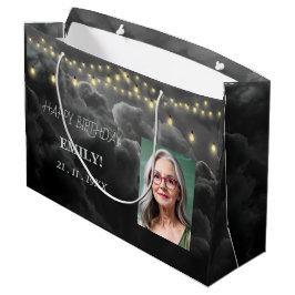 ハッピーバースデーエレガントブラックパーティーシモダンック ラージペーパーバッグ