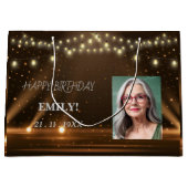 ハッピーバースデーエレガントブラックパーティーシモダンック ラージペーパーバッグ (正面)