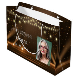 ハッピーバースデーエレガントブラックパーティーシモダンック ラージペーパーバッグ