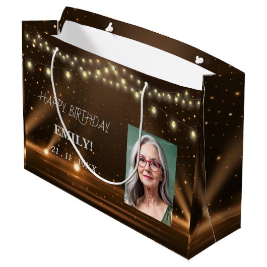 ハッピーバースデーエレガントブラックパーティーシモダンック ラージペーパーバッグ (裏面アングル)
