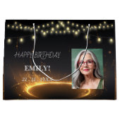 ハッピーバースデーエレガントブラックパーティーシモダンック ラージペーパーバッグ (正面)