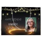 ハッピーバースデーエレガントブラックパーティーシモダンック ラージペーパーバッグ (裏面)