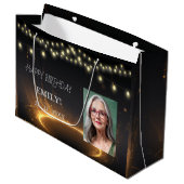ハッピーバースデーエレガントブラックパーティーシモダンック ラージペーパーバッグ (正面アングル)