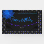 ハッピーバースデーエレガントブルーとブラックバナー 横断幕 (横)