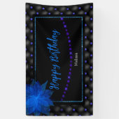 ハッピーバースデーエレガントブルーとブラックバナー 横断幕 (縦)