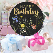 ハッピーバースデーエレガントワイルドフラワーラウンドステッカー ラウンドシール