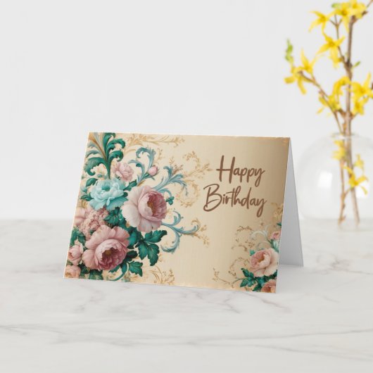 ハッピーバースデーエレガントヴィンテージバラ カード (黄色い花)