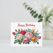 ハッピーバースデーエレガントヴィンテージバラ ポストカード (スタンド正面)
