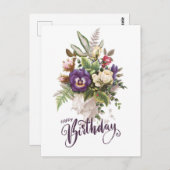 ハッピーバースデーエレガントヴィンテージフローラブーケ ポストカード (正面/裏面)