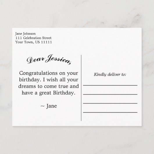 ハッピーバースデーエレガント正規金ゴールドグリーティングカード 案内ポストカード (裏面)