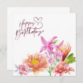 ハッピーバースデーエレガント水彩フローラ 招待状 (正面/裏面)
