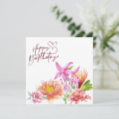 ハッピーバースデーエレガント水彩フローラ 招待状 (スタンド正面)