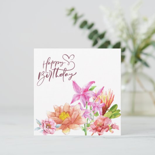 ハッピーバースデーエレガント水彩フローラ 招待状 (スタンド正面)