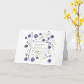 ハッピーバースデーエレガント紫の水色フローラ カード (黄色い花)