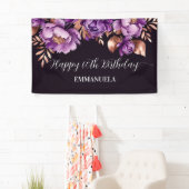 ハッピーバースデーエレガント紫バラ金ゴールド 横断幕 (インサイチュ)