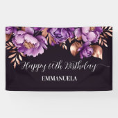 ハッピーバースデーエレガント紫バラ金ゴールド 横断幕 (横)