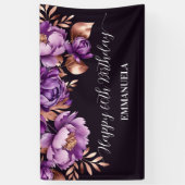 ハッピーバースデーエレガント紫バラ金ゴールド 横断幕 (縦)