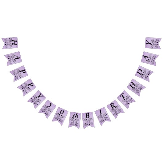 ハッピーバースデーエレガント黒花紫 バンティングフラッグ (全)