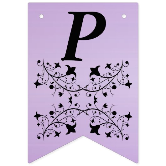 ハッピーバースデーエレガント黒花紫 バンティングフラッグ (第3の旗)