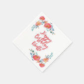 ハッピーバースデーエレガント-，赤いお洒落花 スタンダードカクテルナプキン (角)