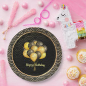 ハッピーバースデーエレガント、黒と金ゴールド ペーパープレート (パーティー)