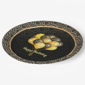 ハッピーバースデーエレガント、黒と金ゴールド ペーパープレート (アングル)