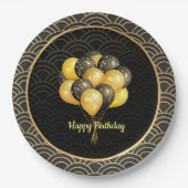 ハッピーバースデーエレガント、黒と金ゴールド ペーパープレート (正面)