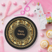 ハッピーバースデーエレガント、黒と金ゴールド ペーパープレート (パーティー)