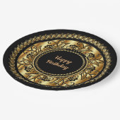 ハッピーバースデーエレガント、黒と金ゴールド ペーパープレート (アングル)