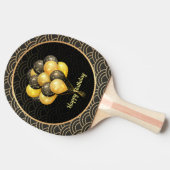 ハッピーバースデーエレガント、黒と金ゴールド 卓球ラケット (横)