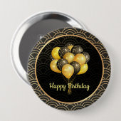 ハッピーバースデーエレガント、黒と金ゴールド 缶バッジ (正面&裏面)