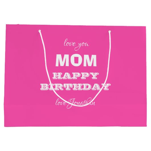 ハッピーバースデーエレガントMOMスクリプト名モダン ラージペーパーバッグ (裏面)