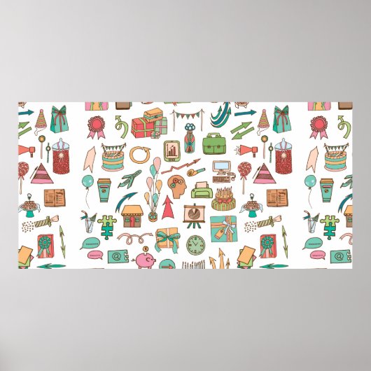 ハッピーバースデーオフィスの要素をスケッチドゥードルハ ポスター (正面)