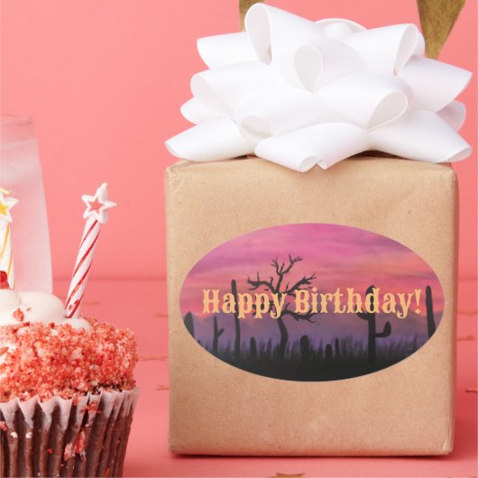 ハッピーバースデーオリジナルのアートワーク（カトス） 楕円形シール (パーティー)