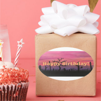 ハッピーバースデーオリジナルのアートワーク（カトス） 楕円形シール