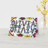 ハッピーバースデーオリビア、内側のカラーリングページ カード (黄色い花)