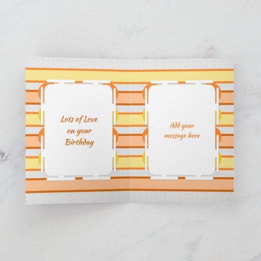 ハッピーバースデーオレンジと黄色の写真 カード (内部)